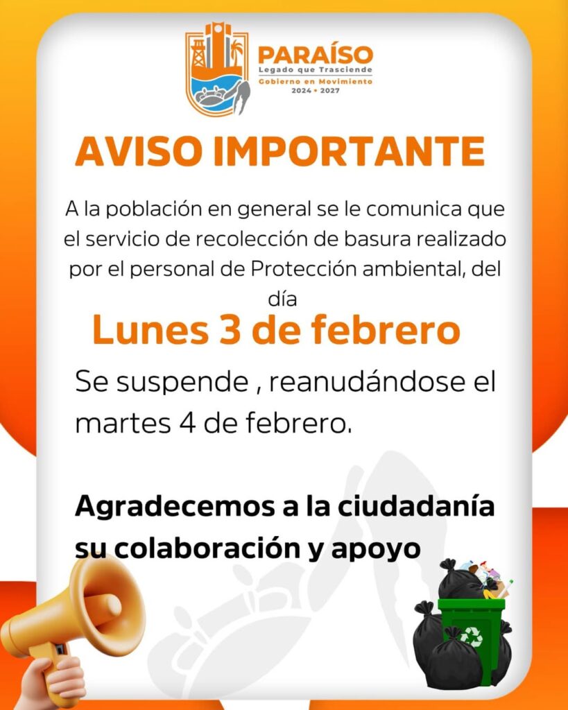 Aviso recolección de basura